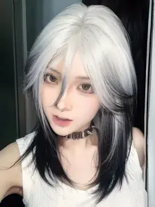 Gradient Mullet Wolf Tail Wig, Fashion Middle Part Lockbone Hair, Japanese Style Realistic Wig, Unisex, All Seasons