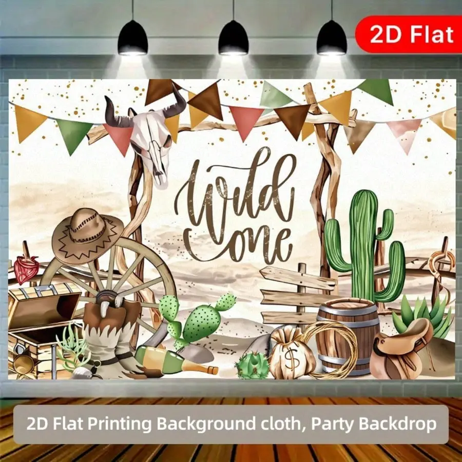 Western Cowboy Theme Party Backdrop, Polyester Hanging Decor, Desert Cactus Style, Birthday Party Supplies, Indoor Outdoor Wall Decoration