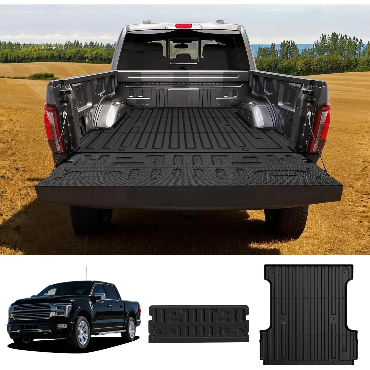 Truck Bed Tailgate Mat for Ford F-150 2024-2026(5.5FT Short Bed Standard Tailgate) TPE F150 Lightning Bed Liner+Tailgate Protector, Fits Bare Bed & Spray-in Liner, Full Loading Area Protection,floor