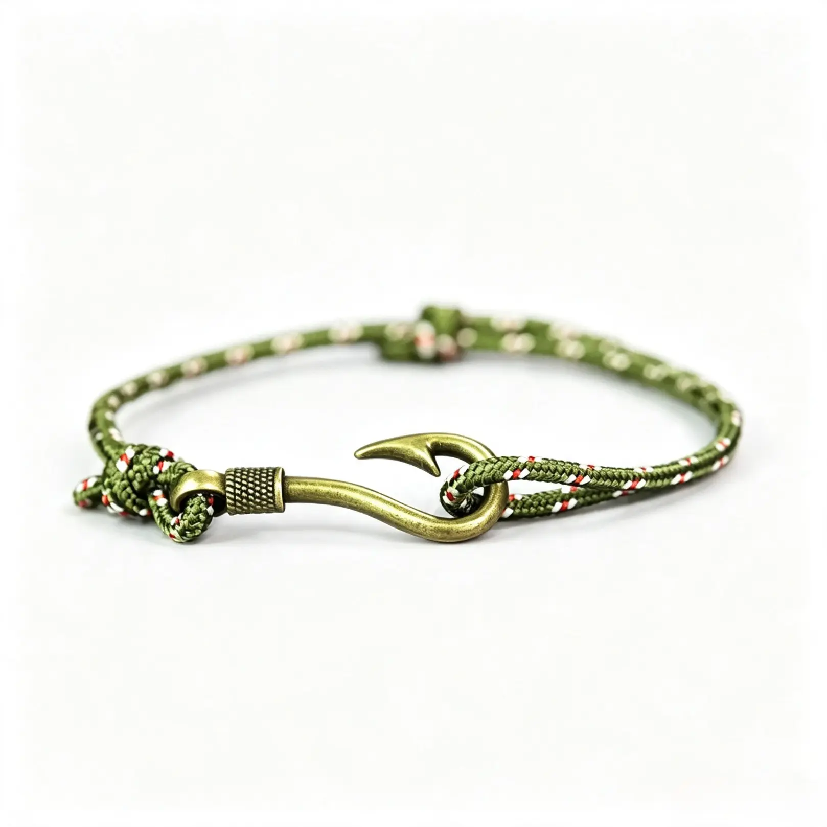 Men’s Vintage Fish Hook Braided Bracelet, Adjustable Handmade Nautical Paracord Wristband, Trendy Stackable Casual Accessory For Daily Outdoor Wear & Themed Gifting