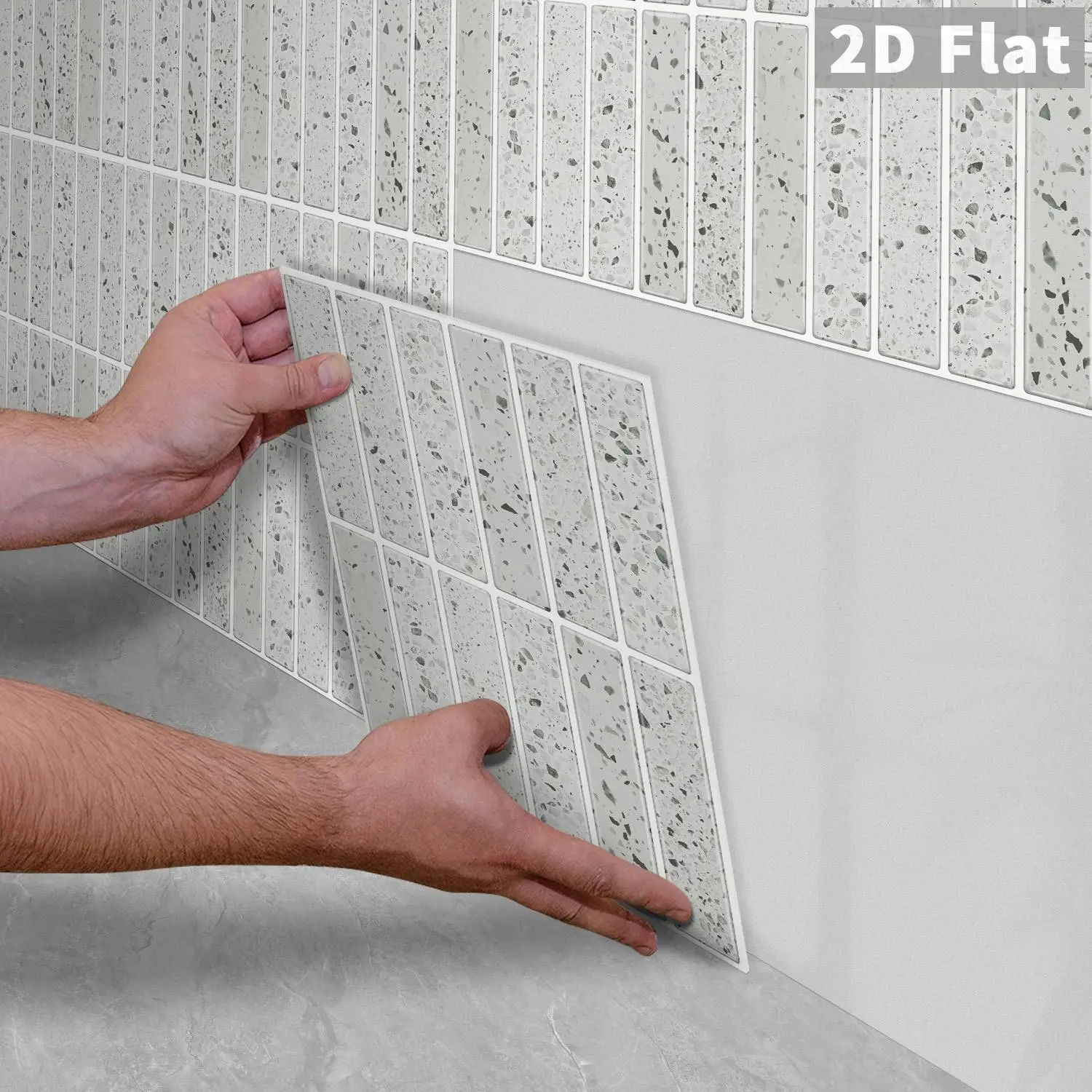 10PCS GST Glossy Light Grey Terrazzo Brick Tile Stickers, Self-Adhesive PE Foam, Waterproof Oilproof, Shock & Abrasion Resistant, for Bedroom Kitchen Bathroom Office Smooth Surfaces Home Decor