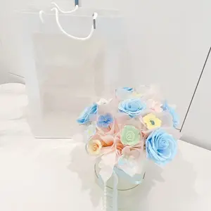 11 Ceramic Flowers + 5 Scented Soap Flowers Bouquet, Multicolor Permanent Floral Gift Box, Christmas, Valentine's Day, Birthday Decor