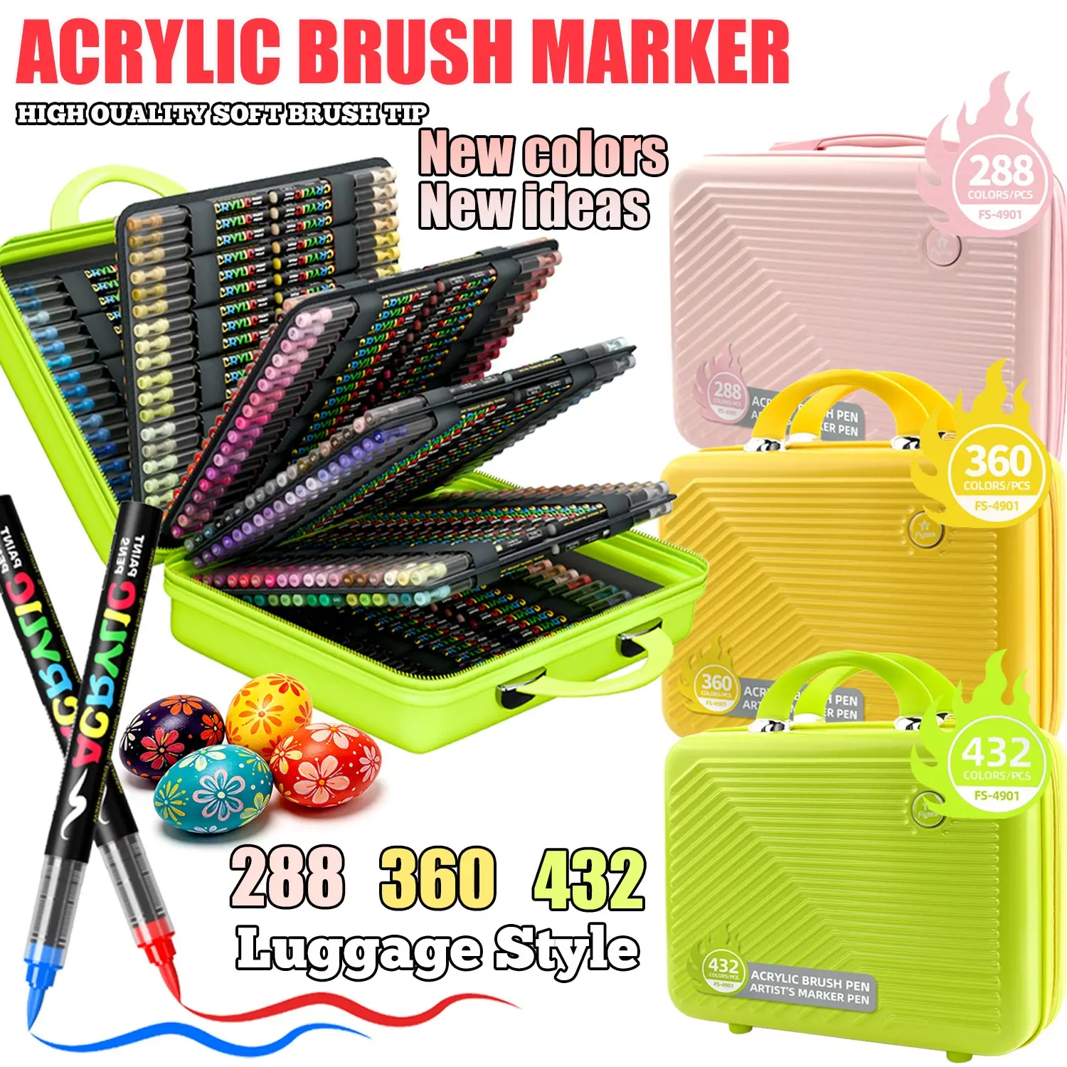 Fs-4901 Soft Tip Acrylic Marker Set, 288/360/432 Colors, Artist Supplies, Layered Storage, Smooth Flow, Quick Dry, Multi-Material Use, Adult Art Supplies
