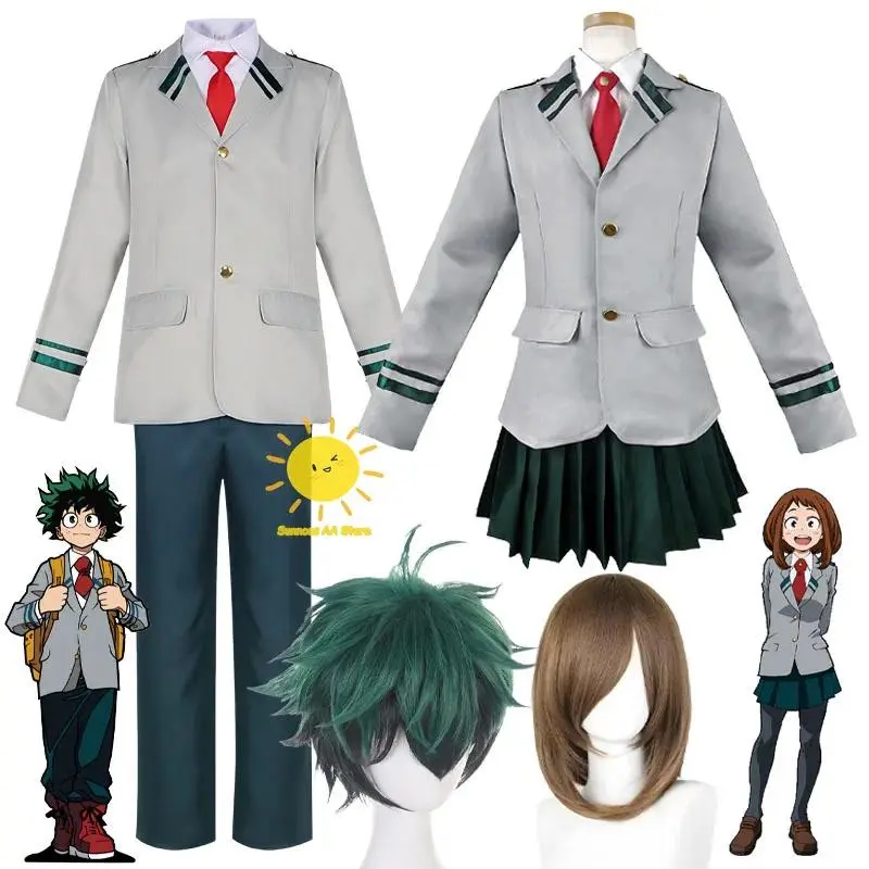 Anime Midoriya Izuku Ochaco Uraraka Cosplay My Hero Academia Cosplay Costumes Uniform Eqaulettes Tie Suits Halloween Cos Unisex