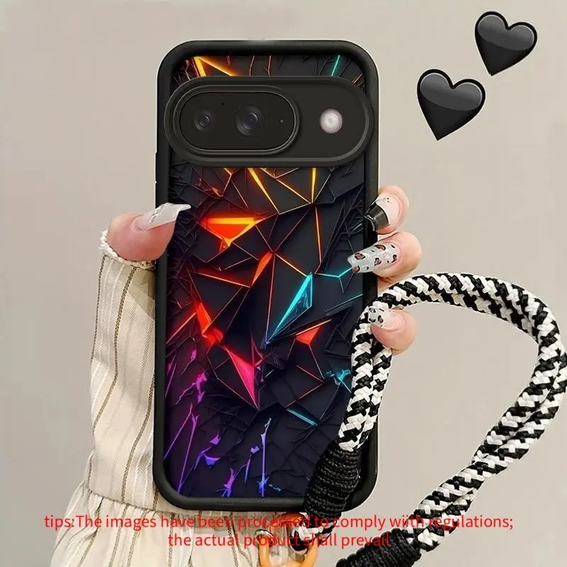 Laser Crack Anti-Lost Protective Case, compatible with Google Pixel 7/7a/7 Pro/8/8 Pro/8a/9/9a/9 Pro XL/10/10 Pro/10 Pro XL. Comes with a lanyard, luxurious and exquisite design, full-body coverage for drop protection