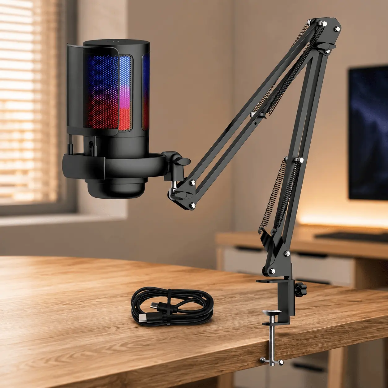 USB Condenser Microphone Kit Wired Recording for PC Gaming, Live Streaming & Podcast with One-Touch Mute, Pop Filter, RGB Light, Shock Mount, Gain Control, Compatible with PS4/PS5/PC