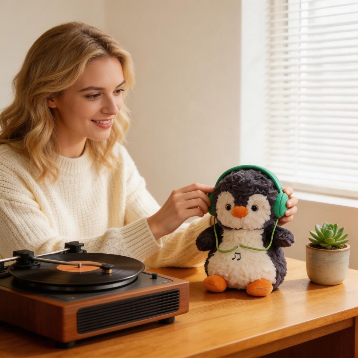 cute stuffed animal squishy toy cheap stuff Squeezable plushies 9.06in Headphone Penguin gifts for bf cute boyfriend gifts girlfriend gift girly birthday gifts