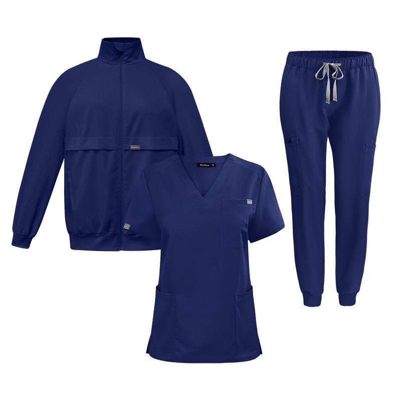 Scrub Jackets Long Sleeve Medical Scrub Jackets for Women Zip Front Three-Piece Set