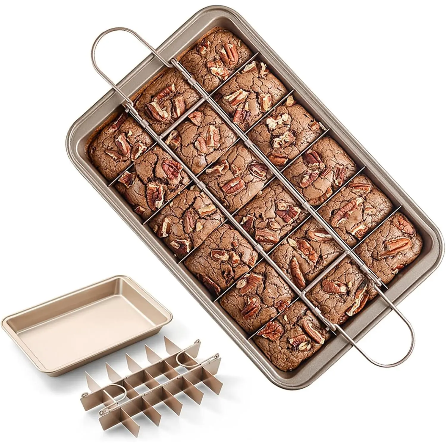 Non Stick Brownie Baking Pan with Dividers, 18 Pre-slice 12X8X2'' Carbon Steel Bakeware Tray with Grips for Oven Baking Cake Bread Biscuit Muffin