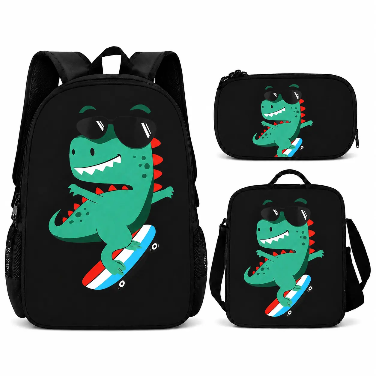3PCS Dinosaur Backpack Set, Cute Dino School Bag Set with Backpack, Lunch Bag and Pencil Case, Cartoon Print Student Bookbag, Matching School Supplies Set for Daily Use,reinforce,strap,,adjustable,breathable,Clear,Stadium,college,Mini