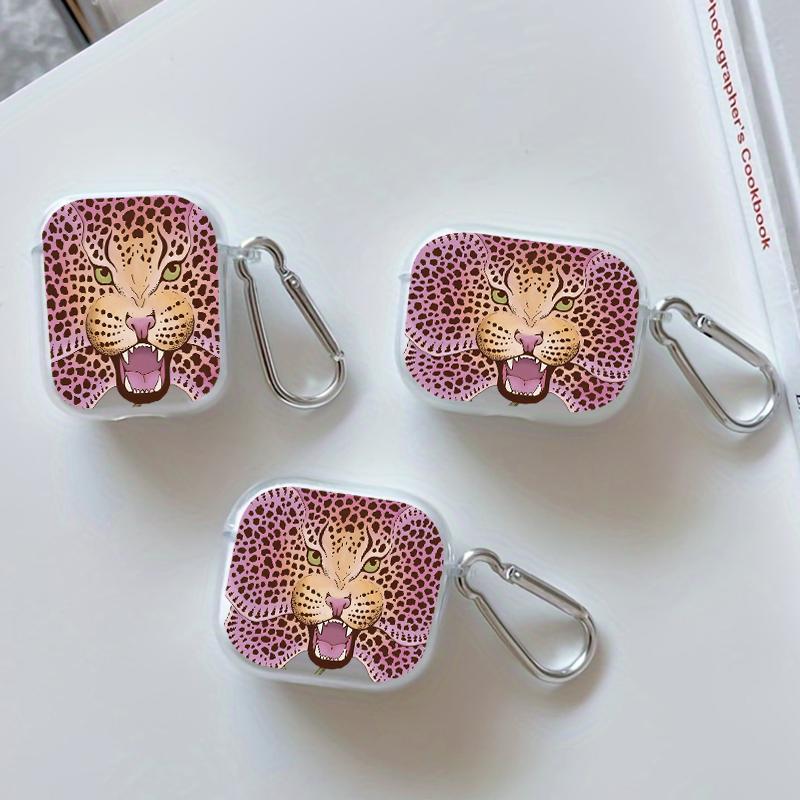 Leopard - Orchid Fusion Pattern TPU Soft Protective Case for Apple AirPods 4/3/2/1/Pro/Pro2 Transparent Earphone Cover with Keychain Attachment