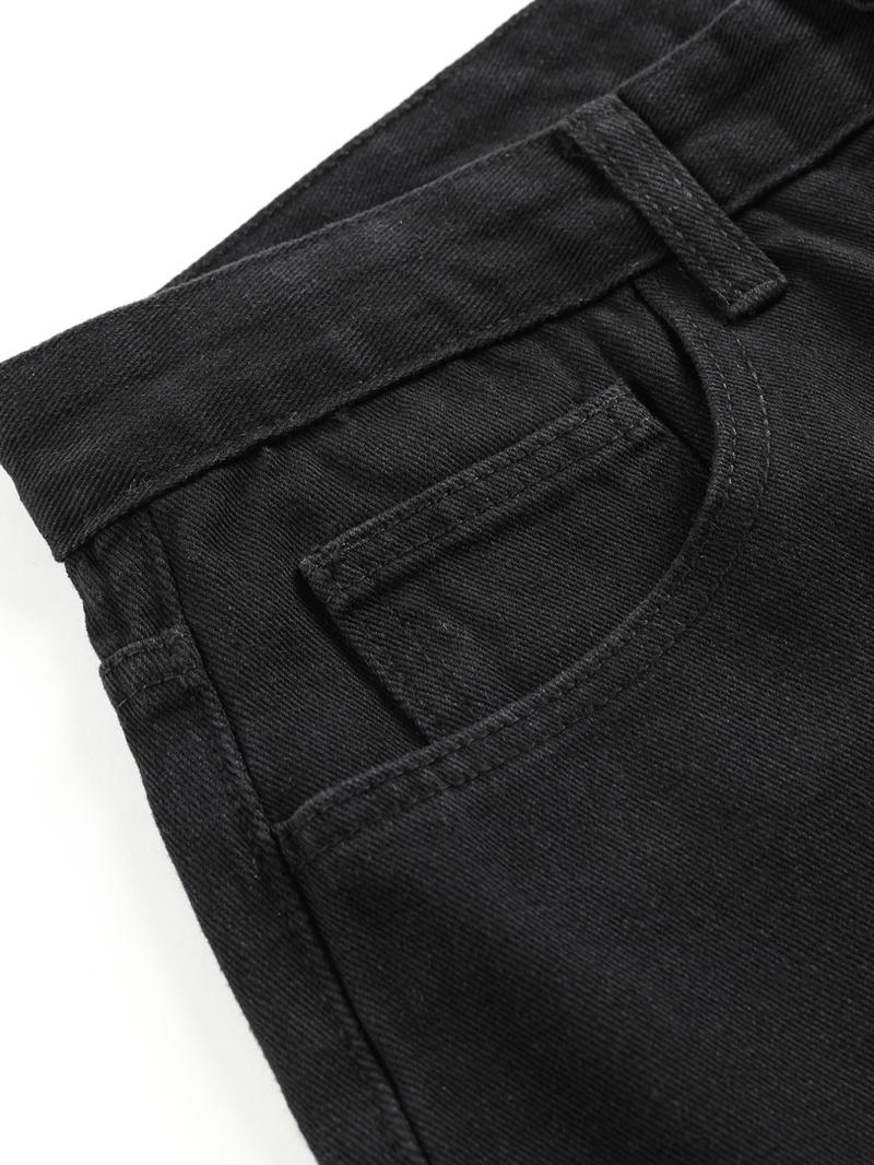 Men's Solid Wide Leg Jeans, Relaxed Fit Jeans, Loose Casual Comfy Minimalist Denim Trousers for Daily Wear, Woven Bottoms for All Seasons