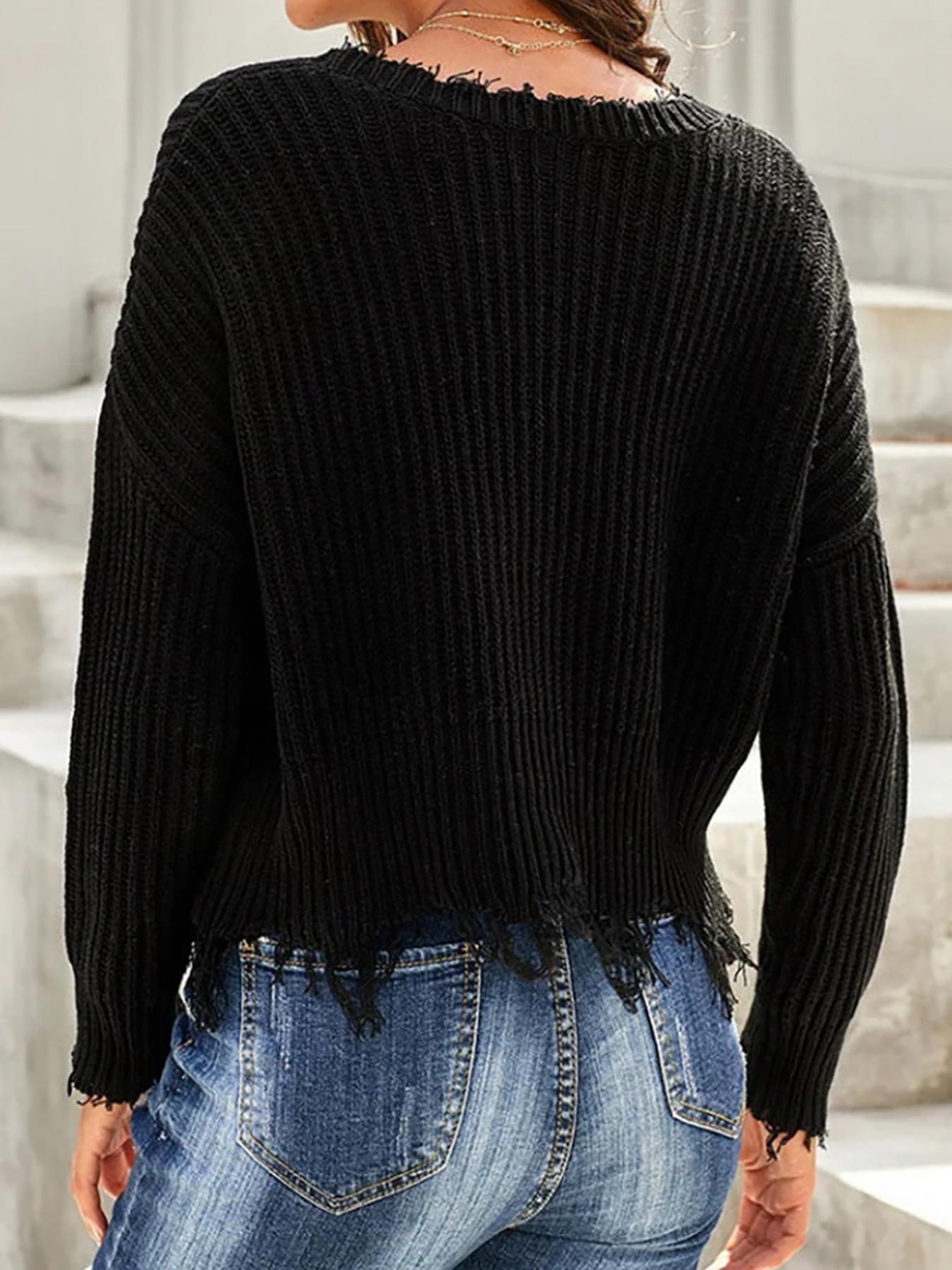 Women's Plain Drop Shoulder Sweater, Casual V Neck Long Sleeve Jumper for Fall, Women's Knitwear for Daily Wear