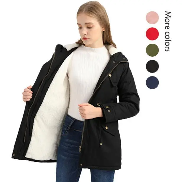 Women's Fitted Basic Casual Fleece Thick Waterproof Hooded Rain Jacket with Pockets, Outdoor Tops for Lady Hiking Travel (Winter, Fall), Outerwear, Blocks Winter Rain, Great For Travel Days, Thick Fleece Traps Warmth, Waterproof Shell Stays Dry, Long Slee