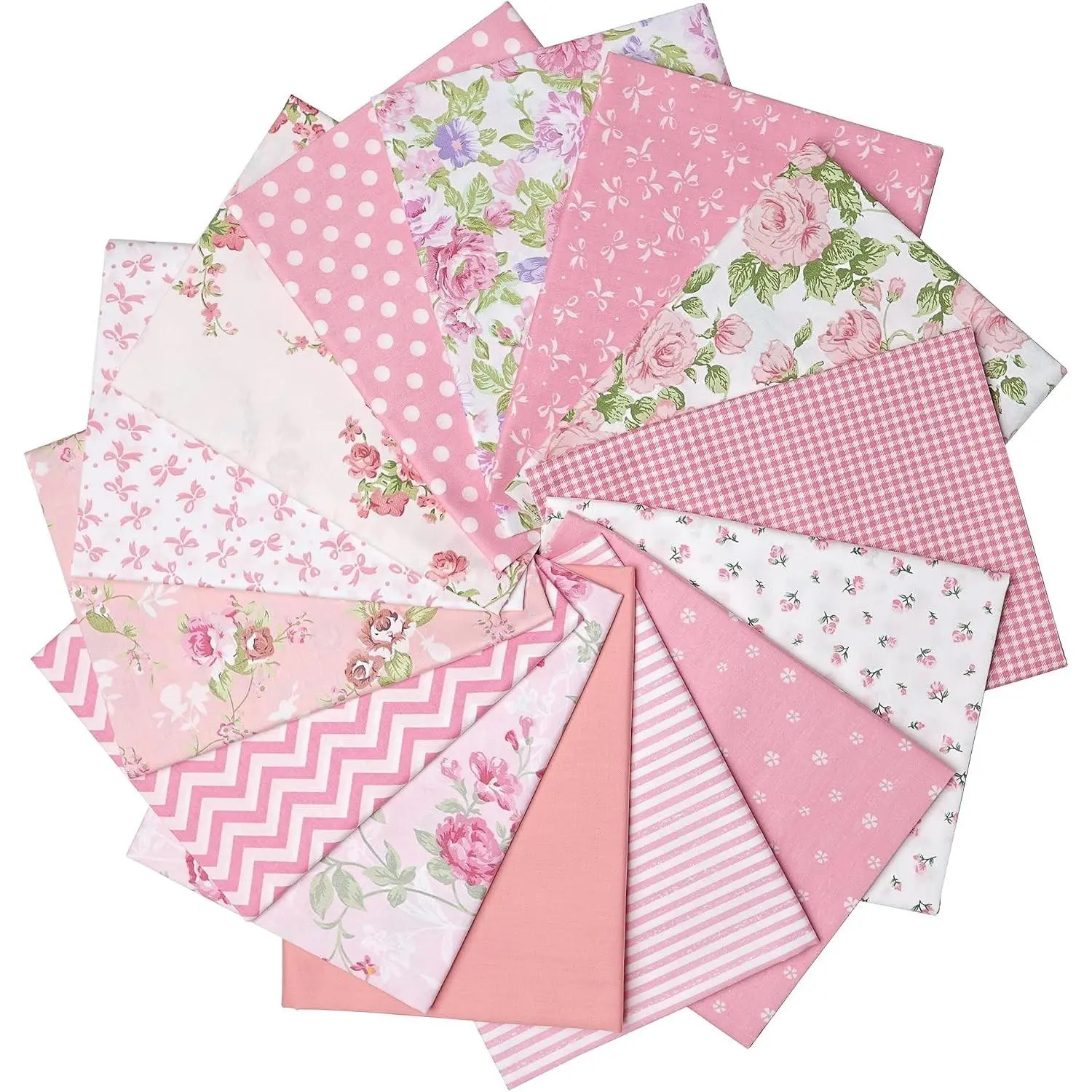 Pink Fabric Cotton Fat Quarters Bundles, 14 PCS, 18 x 22 inch | Baby Pink Fabric, Pink Floral Gingham Bows Fabric, Soft Material, for Quilting, Dress, Baby Clothes, Hair Accessories