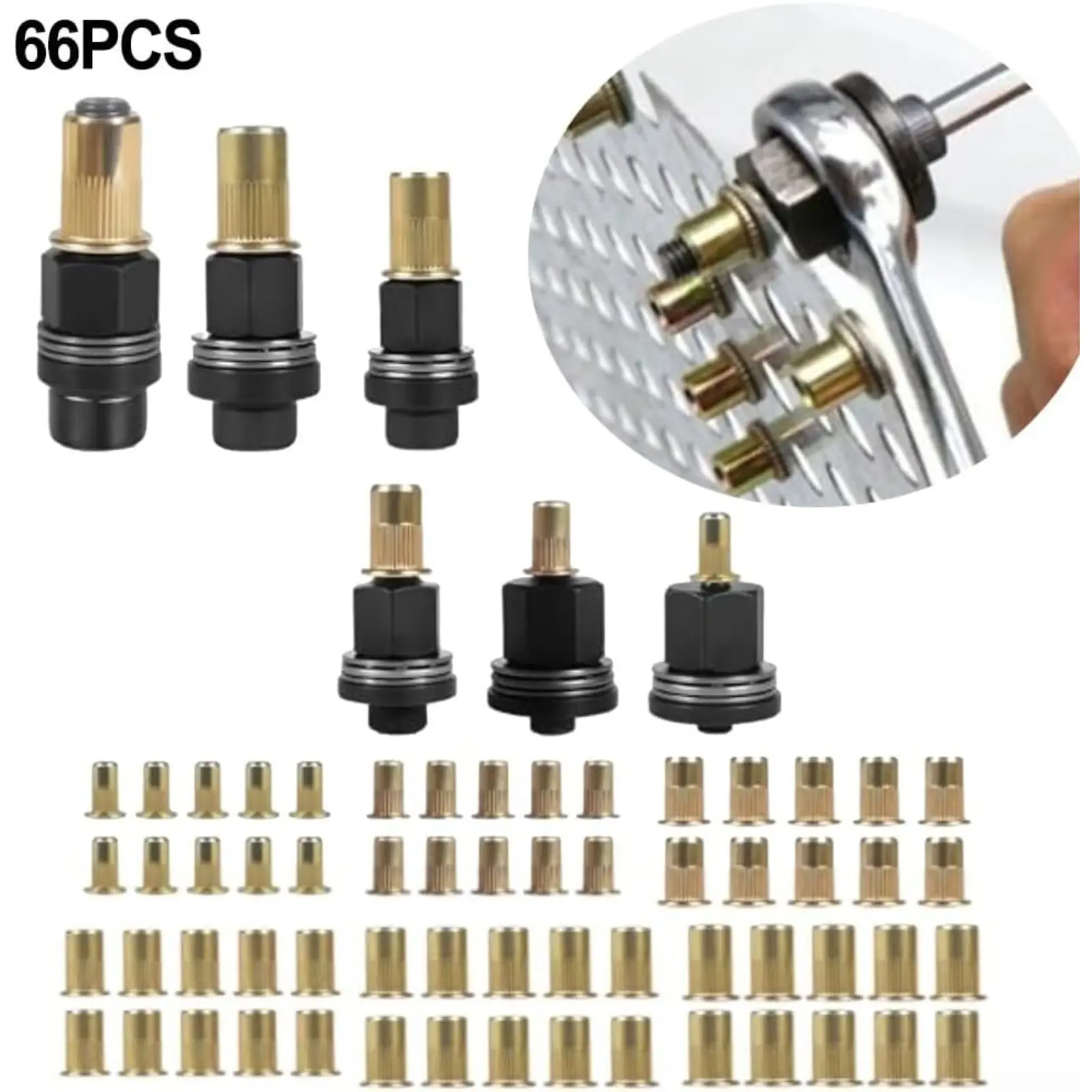6 Pieces Rivet Nut Pliers Tool Set with 60pcs Insert Nuts Assortment Kit, M3-M10 Sizes Available, Hand Rivnut Tool for Metal Plates, Agricultural Machinery Assembly and Equipment Modification Installation Work, Hand Tools