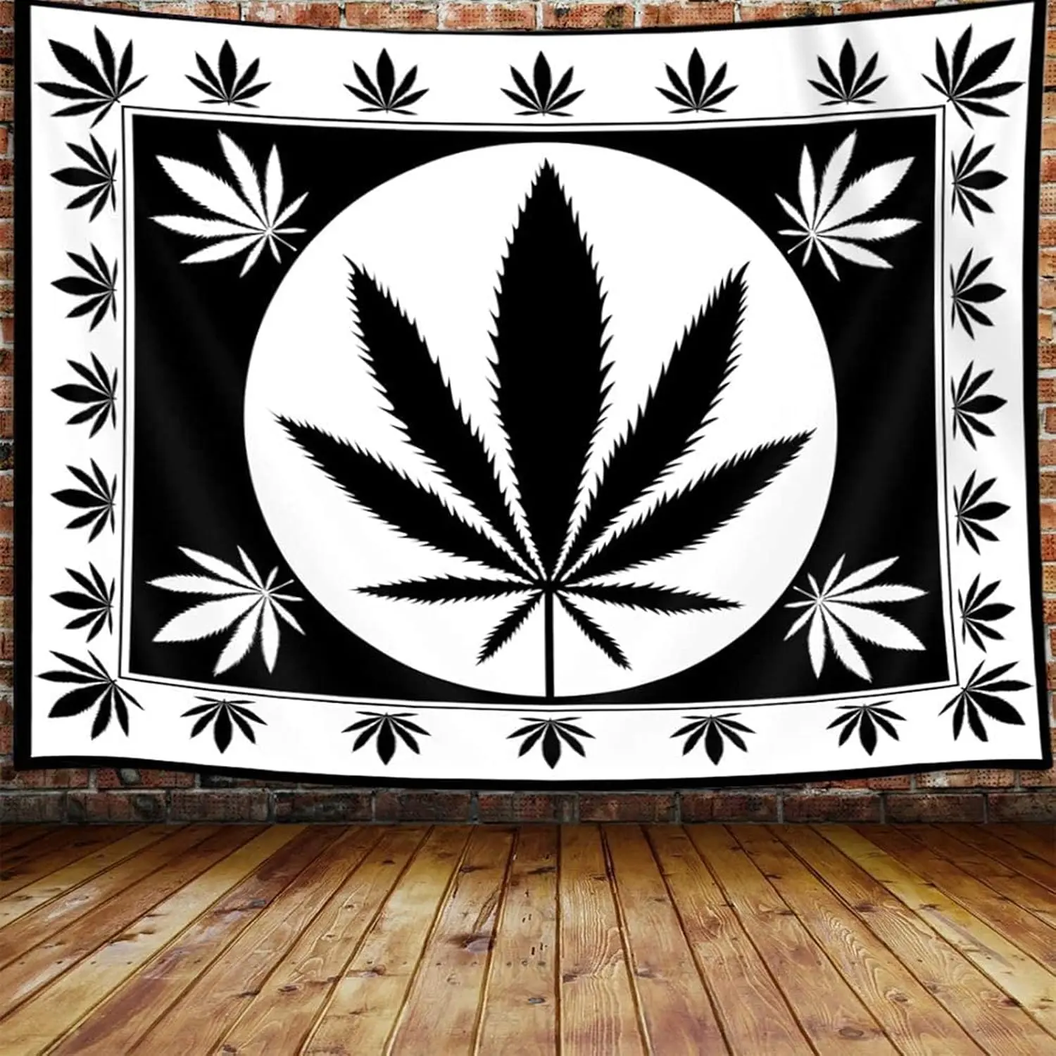 Weed Marijuana Leaf Tapestry Wall Hanging, Black and White Reggae Rasta Tie Dye Leaf Premium Home Art Wall Decor, Upgrade Tapestries for Bedroom Living Room College Dorm special gift flower pattern