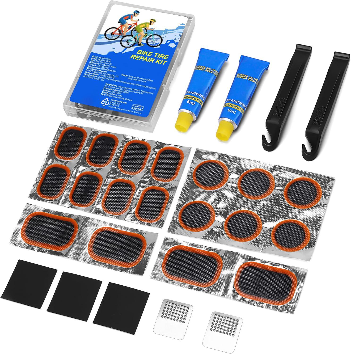 Universal Portable Bicycle Tire Repair Kit with Cold Patch Glue for All Bike Types