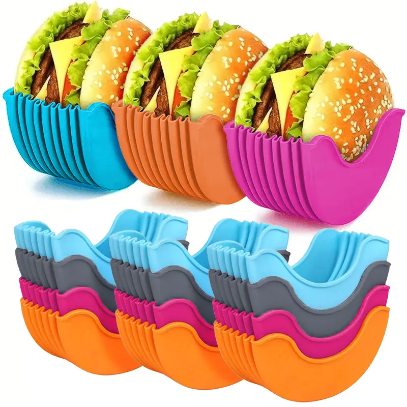 Expandable Silicone Burger Holder – Reusable, Dishwasher-Safe, Flexible Sandwich & Burger Holder; Drip-Proof & Spill-Proof; Heat-Resistant, Food-Grade Casing; Suitable for Family Gatherings, BBQs & Picnics, Mess-Free Dining, and Christmas Decor.