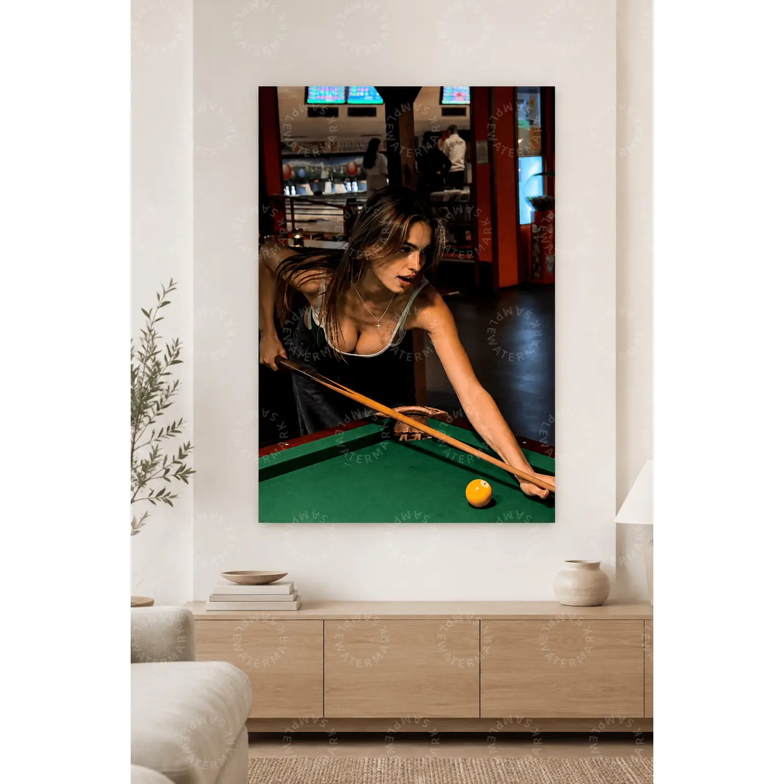 Billiards Girl Poster, Moody Pool Hall Photography Wall Art with Green Table and Nightlife Vibe, Aesthetic Bedroom Wall Art, Living Room Decor, Teen Room Decor, Office Wall Art, Game Room Poster