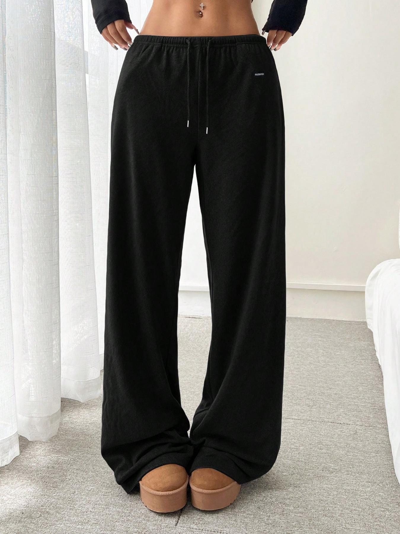 Women's Letter Pattern Drawstring Waist Wide Leg Pants, Casual Comfy Trousers for Daily Wear, Comfortable Pants for Women, Ladies Bottoms for Fall & Winter, Pants for Women