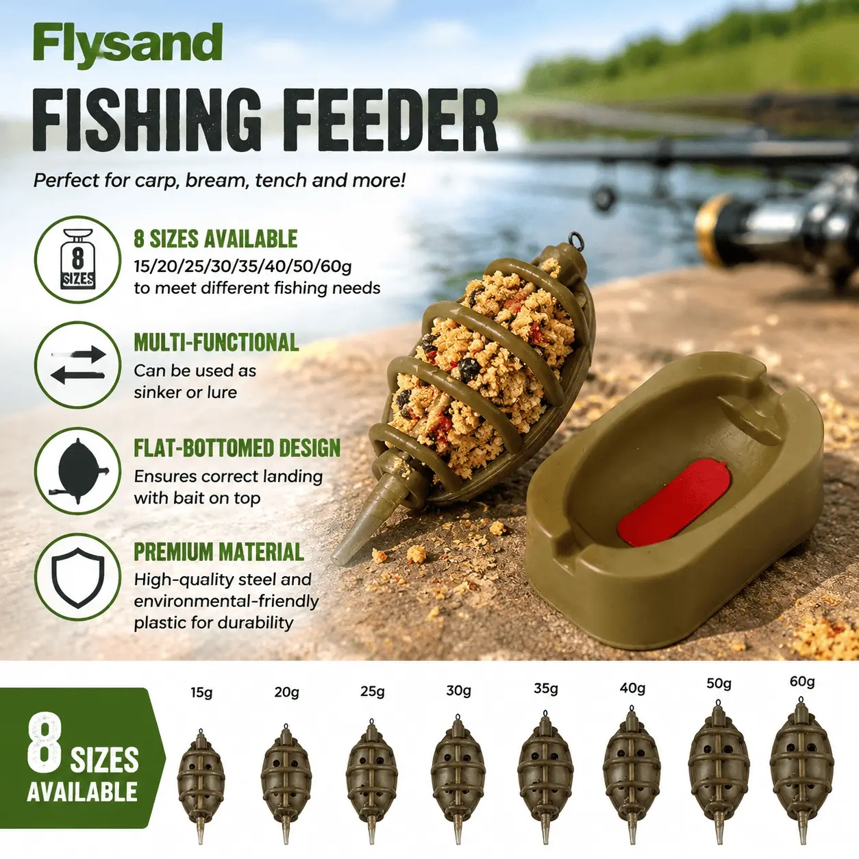 2-in-1 Fishing Feeder Mold Kit with Anti-Tangle Bait Cage & Weighted Casting Sinker, Portable Bait Maker for Freshwater Saltwater Carp Fishing Gear