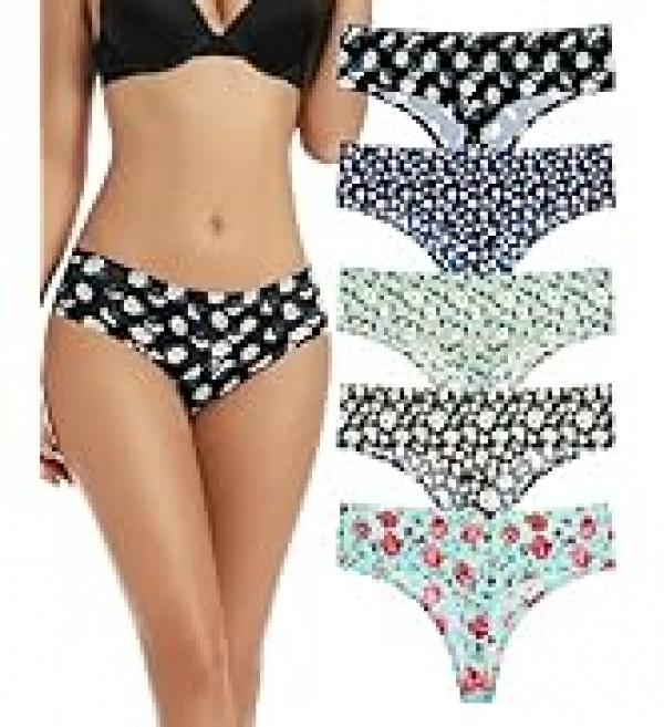 Seamless Women Underwear Thongs,No Show Ladies Thong,No Line Breathable Comfortable Panties Undies for Women 5-Pack