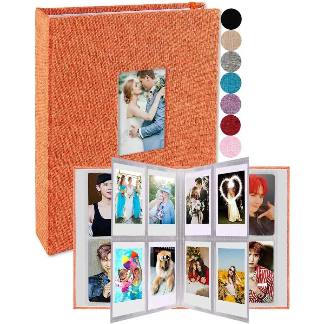 Mini Photo Album 208 Vertical Photos - Linen 2x3 Photo Album Compatible with K-pop Photocards,  Instax Mini Film 7s 8 9 11,  Snap, Zip Printer, Orange