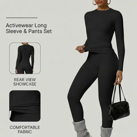 Women's Two-Piece Set Long Sleeve Top and Pants, Comfortable Round Neck T-Shirt + High Waist Slimming Leggings, Fall & Winter Casual Wear, Casual Everyday Set