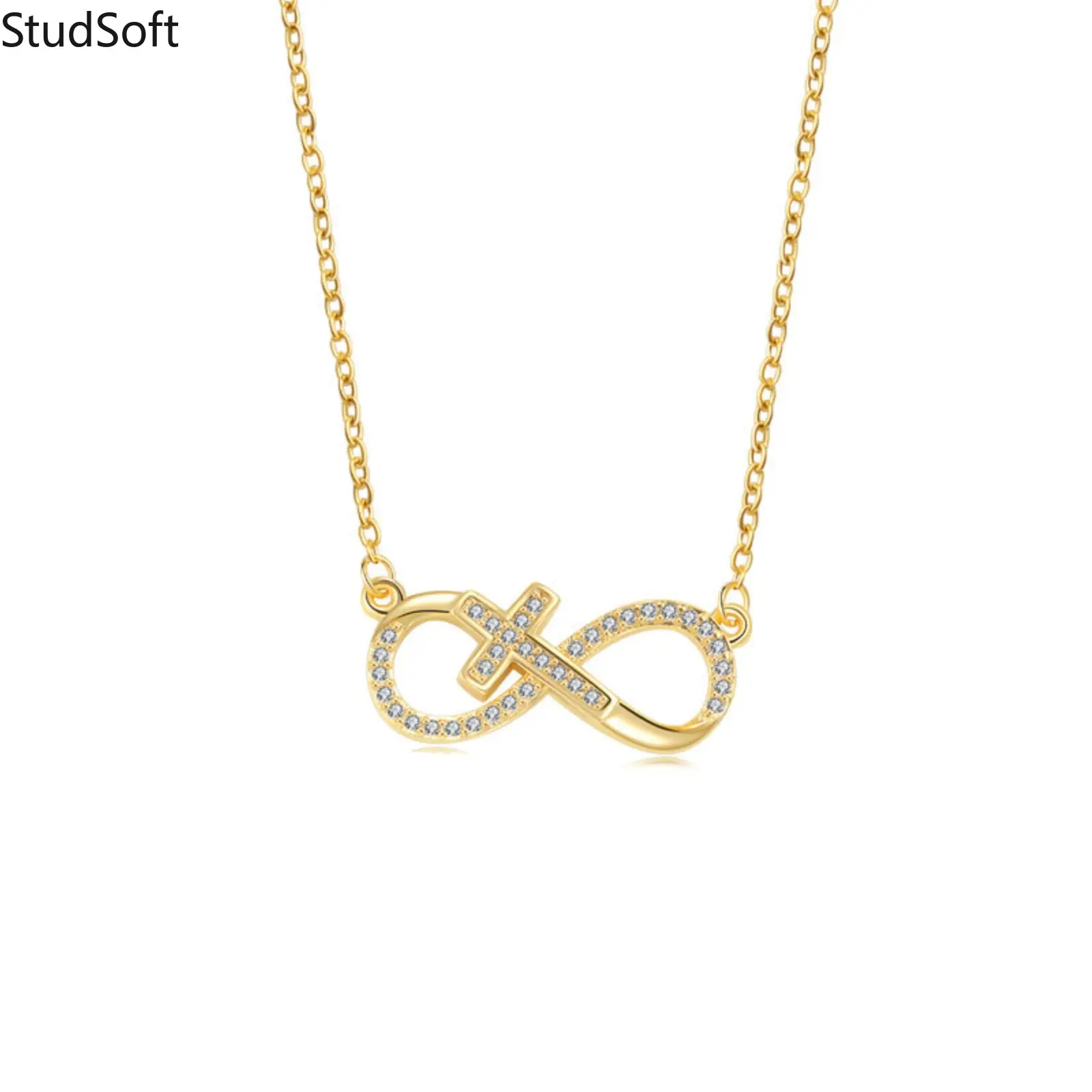 Gold Infinity Cross Necklace for Women Sparkly Cubic Zirconia Religious Pendant Minimalist Luxury Dainty Choker Faith Christian Jewelry Baptism Gift