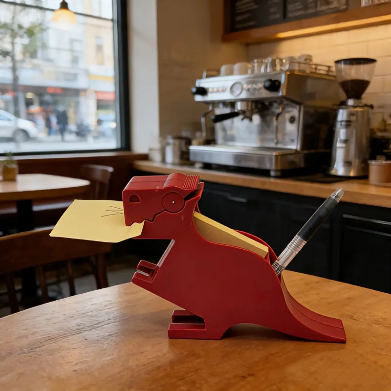 Cute Dinosaur Desktop Memo Holder - Red and Green PVC Office Organizer with Sticky Note Dispenser, Fun and Practical Home or Office Desk Decor Accessory