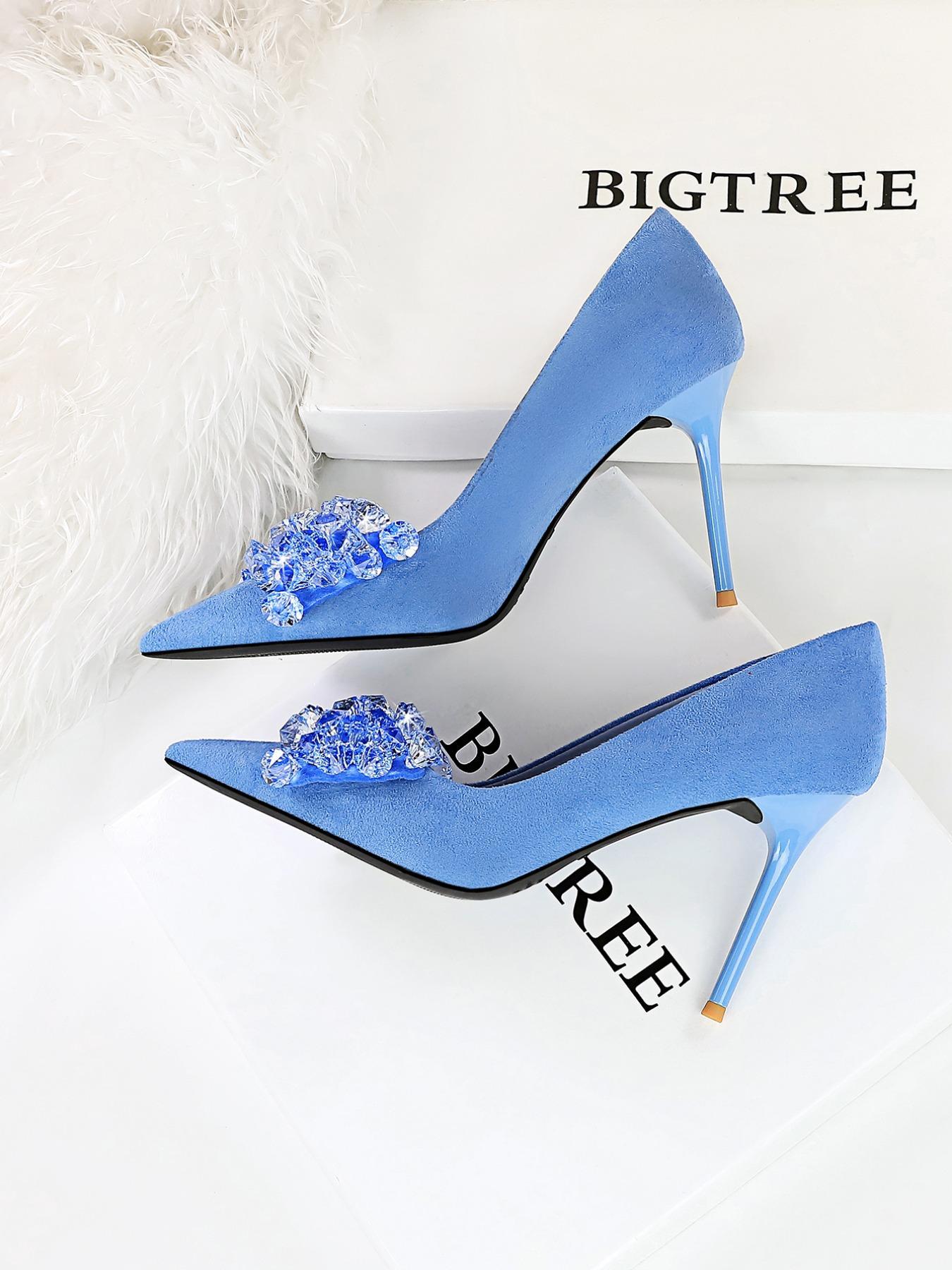 Women's Rhinestone Decor Bowknot Design Classy Stiletto Heels, Elegant Pointed Toe High Heel Shoes for Party, Banquet, Fashion Heeled Shoes for Women & Girls