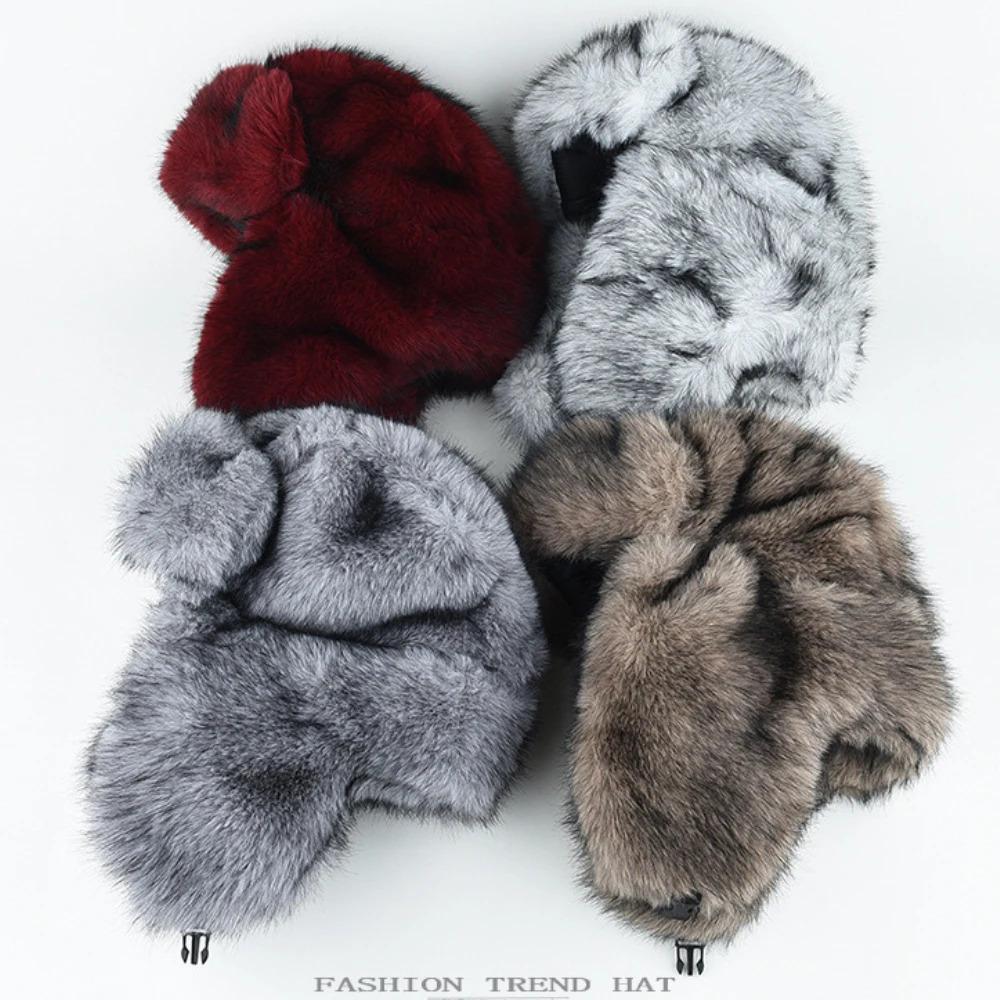HT4993 Bomber Hat Thick Warm Winter Fluffy Fur Hats for Men Women Windproof Snow Ski Earflap Cap Male Female Russian Hat Ushanka