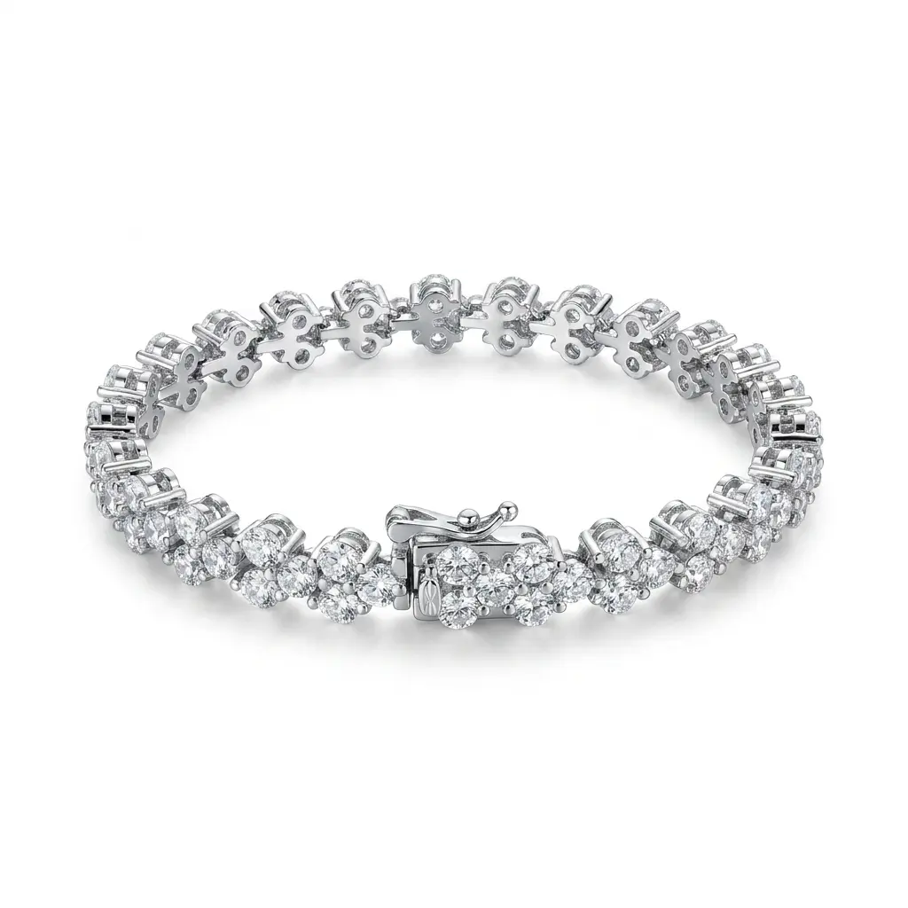 925sterlingsilver tennisbracelet Sparkling Multi-Stone Flower Cubic Zirconia Tennis Bracelet, Tarnish-Free Silver Jewelry