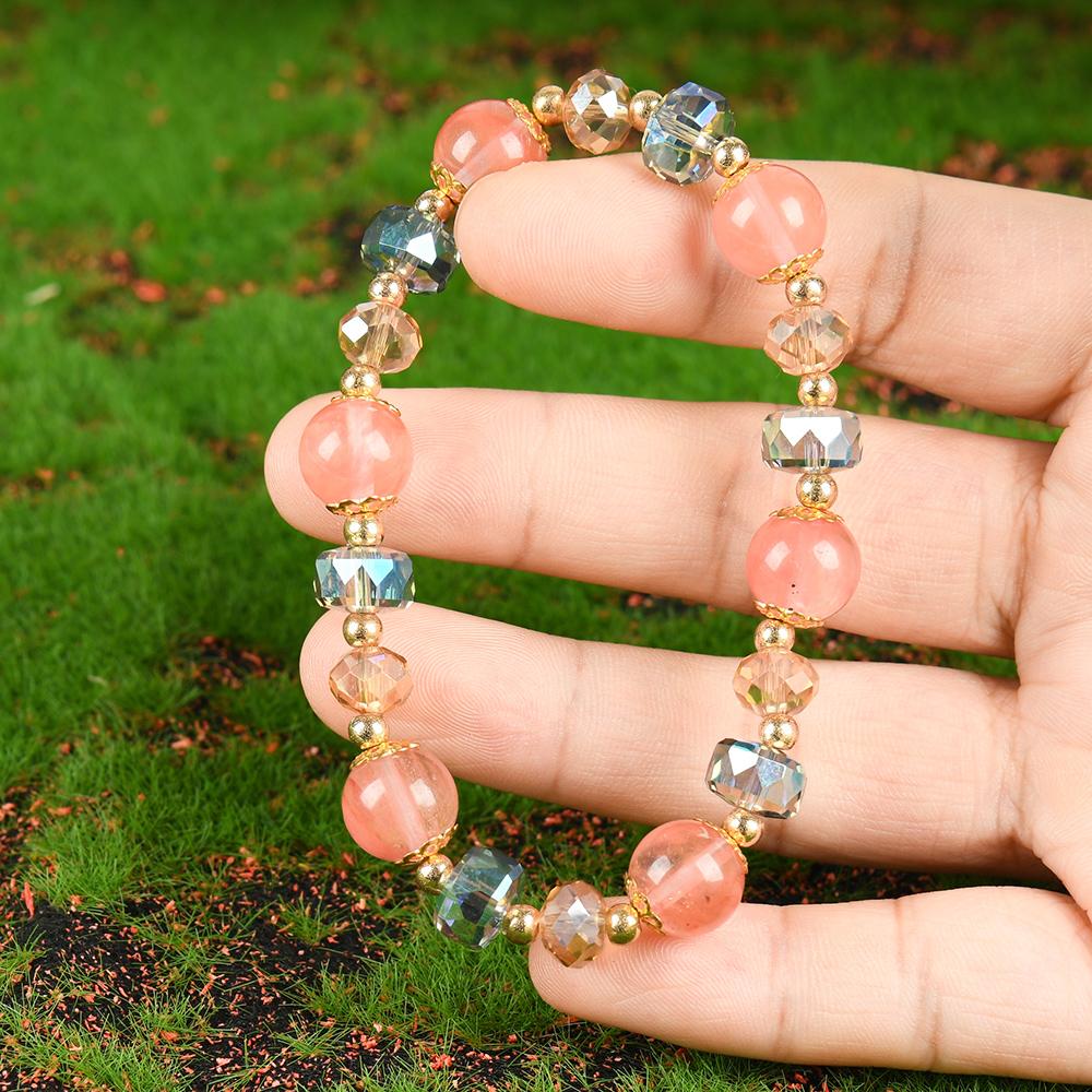 Colorful crystal lucky bracelet, suitable as a gift for a girlfriend on special occasions, blue bracelet jewelry, fashionable artificial bracelet, today's colorful block bead crystal bracelet - durable structure