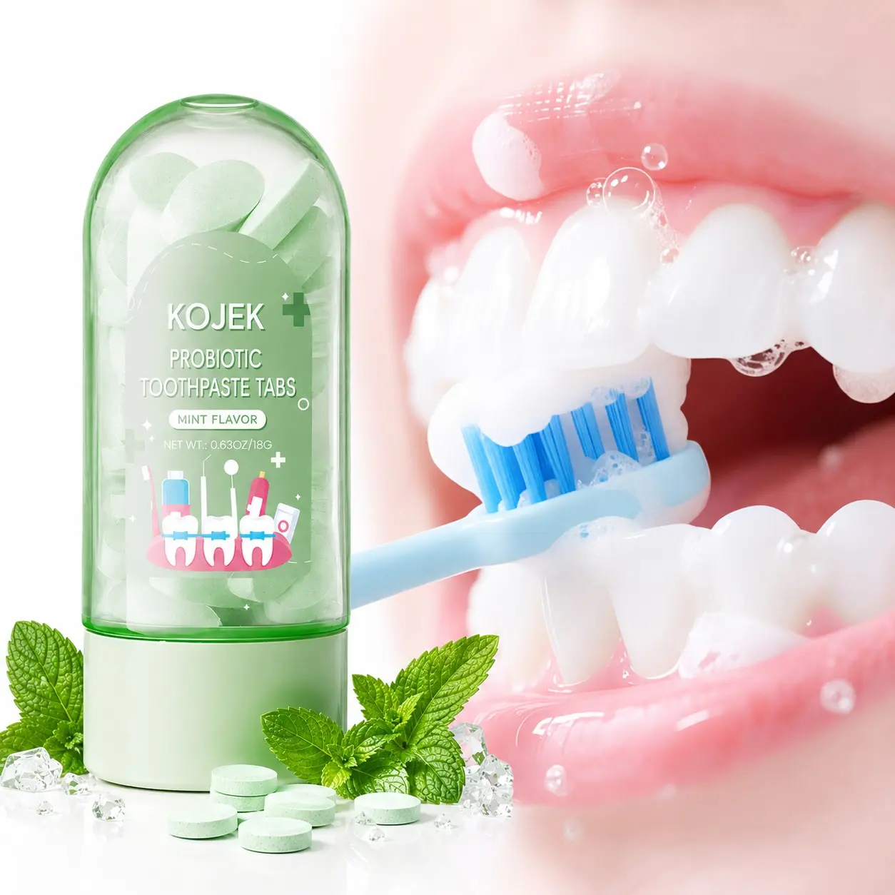 Hydroxyapatite Chewable Toothpaste Tablets, Mint Flavor, 30 Count, Fluoride-Free, Travel Toothpaste for Camping, Trips, Daily Oral Care