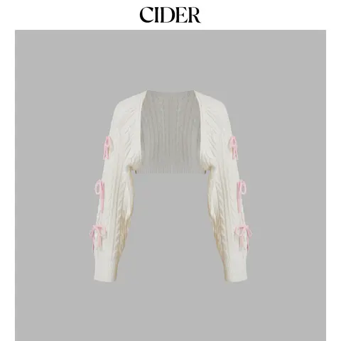 Cider [size 2-10] Cable Knit Bowknot Long Sleeve Shrug