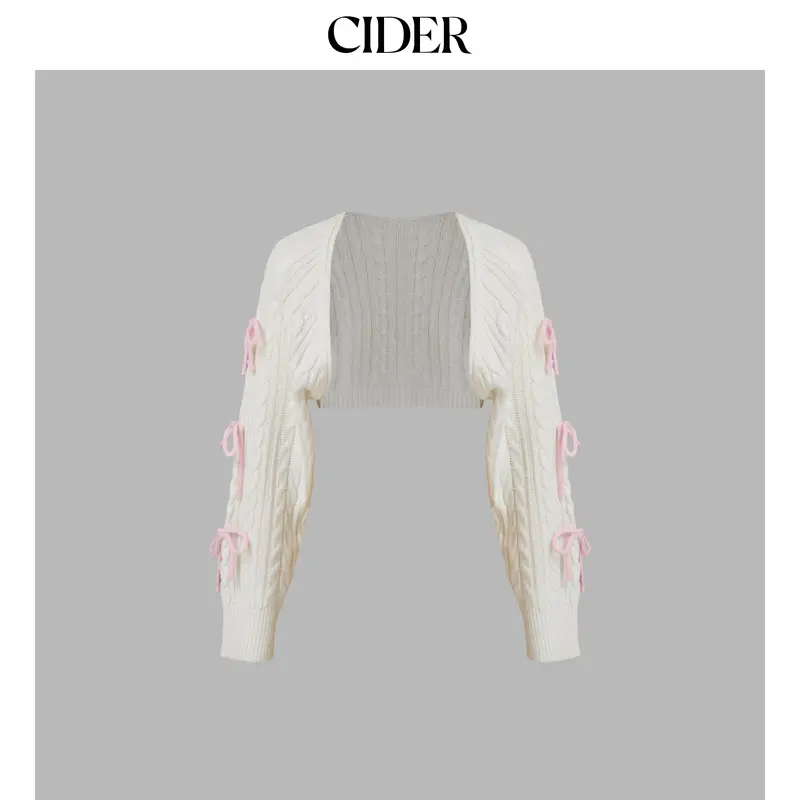 Cider [size 2-10] Cable Knit Bowknot Long Sleeve Shrug