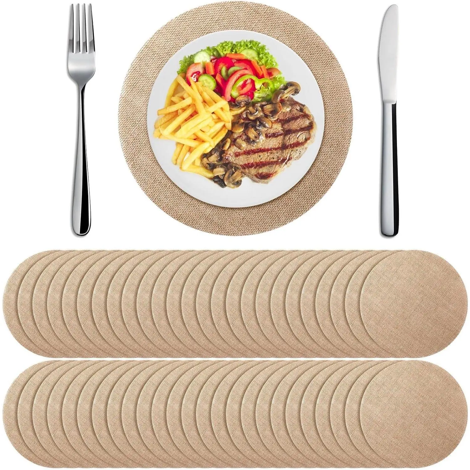100 Pieces Burlap Placemats Bulk 13.78 Inches Burlap Round Reusable Placemats Brown Table Mats Circle Rustic Table Decorations for Wedding Fall Christmas Dinner Holiday Farmhouse Supplies