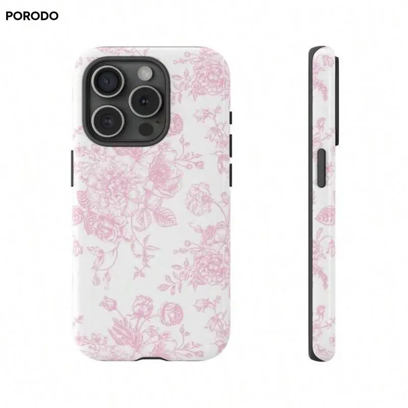 MagSafe iPhone Case 1 Pc French Toile De Jouy Tough Phone Case, Light Pink And White Floral Tough Phone Case For IPhone 15Pro, 14, 13, 12, 11, 8, XR Mini, Pro Max, Plus Accessories Protection Flower Casefor iphone 17 pro max cases girls