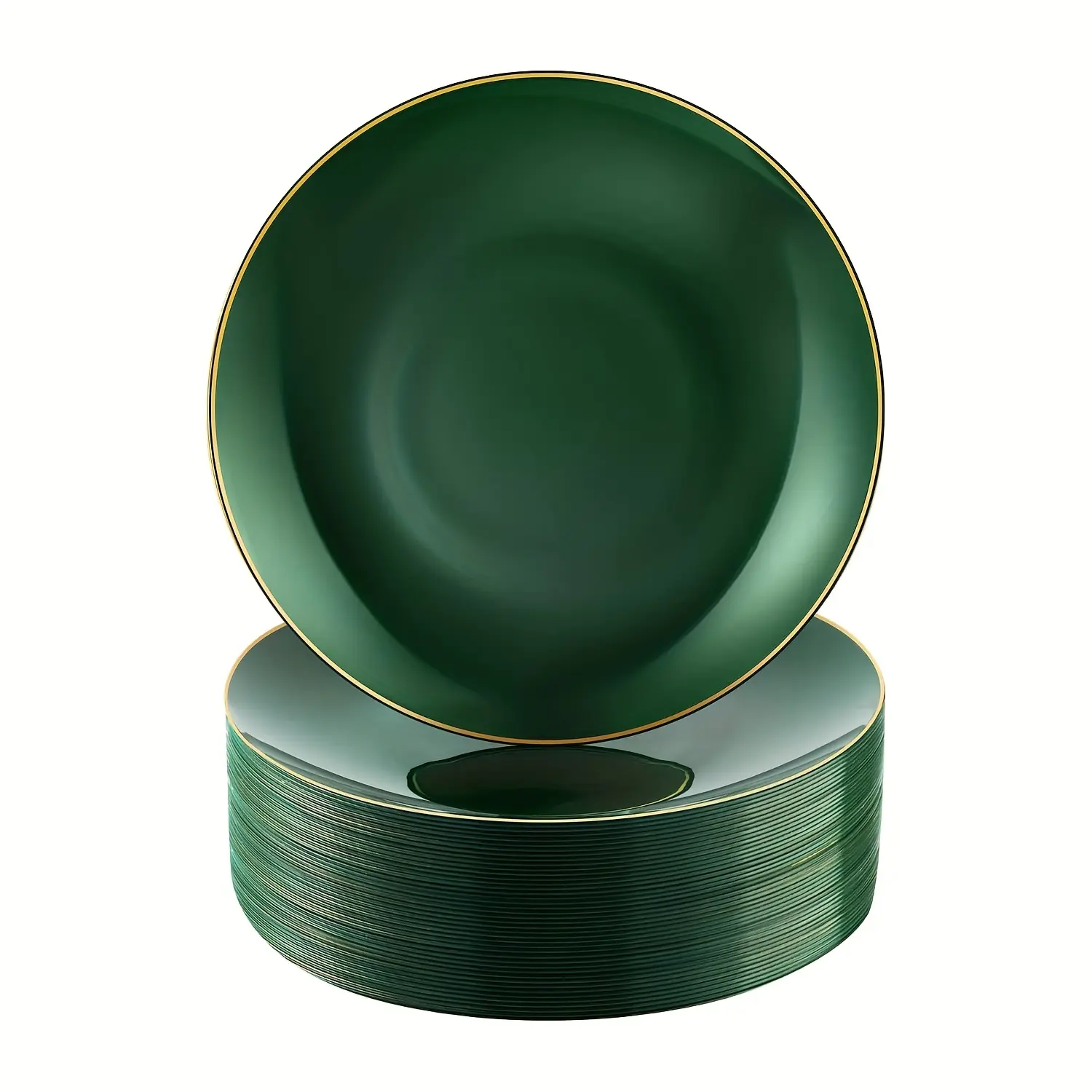 10/30 pieces of green plastic plates with gold edges, 7.5inch disposable green dessert and salad plates, green dinner plates suitable for all occasions, such as weddings, birthdays, parties, graduations, Mother's Day, graduation dinners, St. Patrick's Day