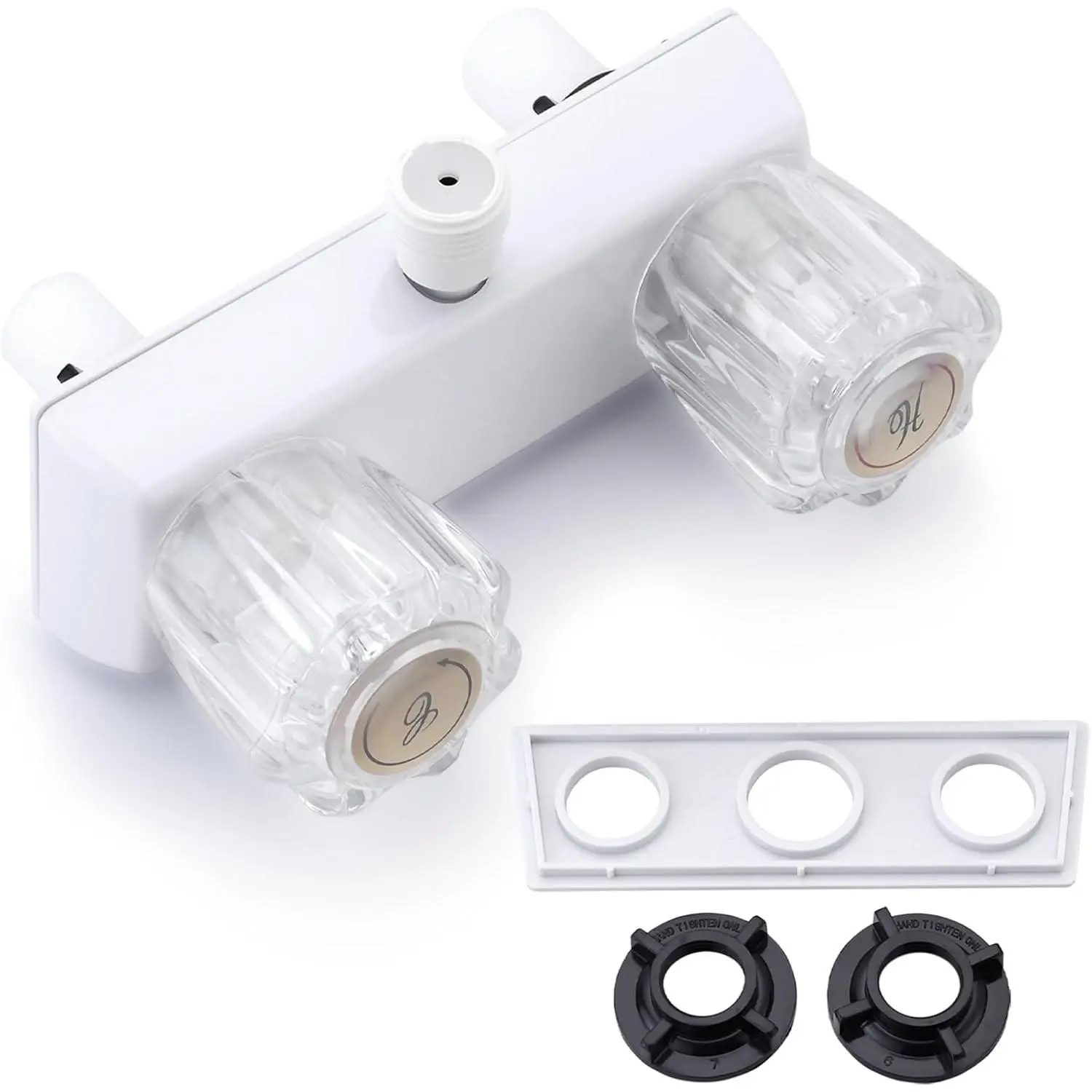 Full White RV Camper Shower Faucet, 4" Faucet Shower Valve Kit with Dual Acrylic Knobs for Indoor and Outdoor Use