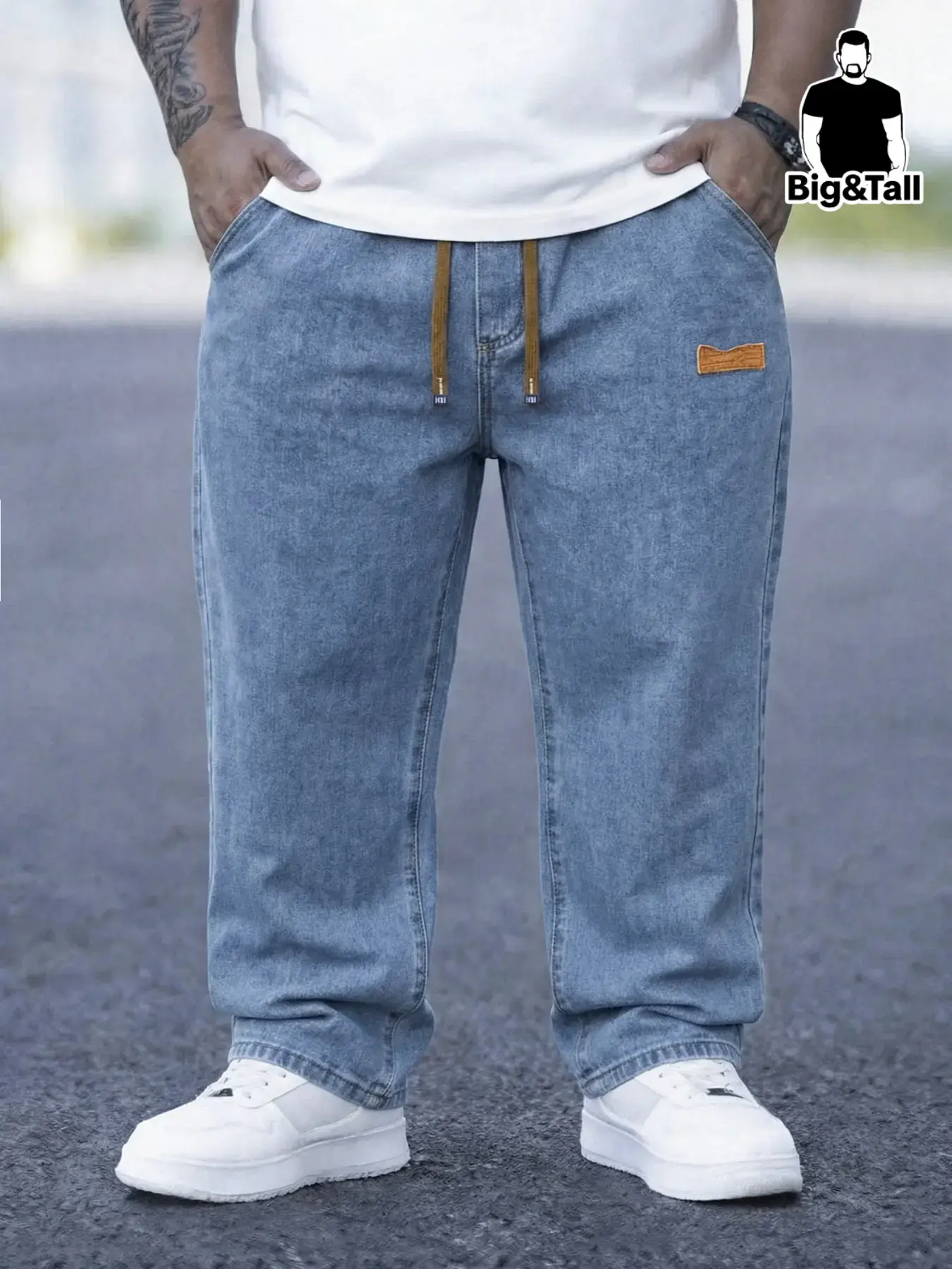 Plus Size Men's Urban Hip Hop Street Style Loose Straight-Leg Denim Jeans, Retro 90s Y2K Style Solid Color Casual Pants, Ideal Gift for Family and Loved Ones