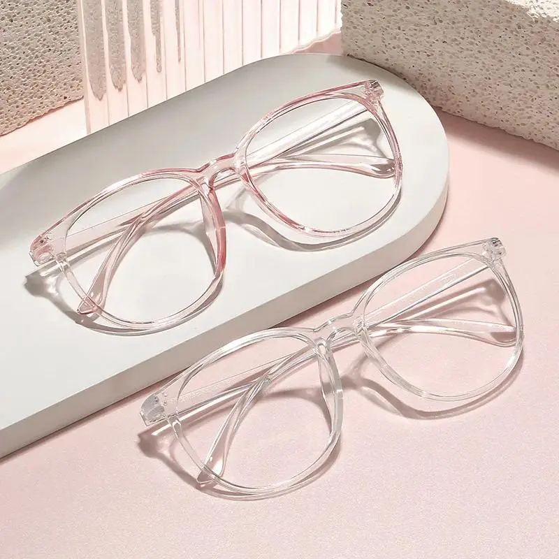 Women's Unisex Transparent Large Round Frame Computer Glasses - Anti-Blue Light, UV Protection, Natural Polyamide Semi-Rimless Flat Plain Optical Eye Protection Glasses