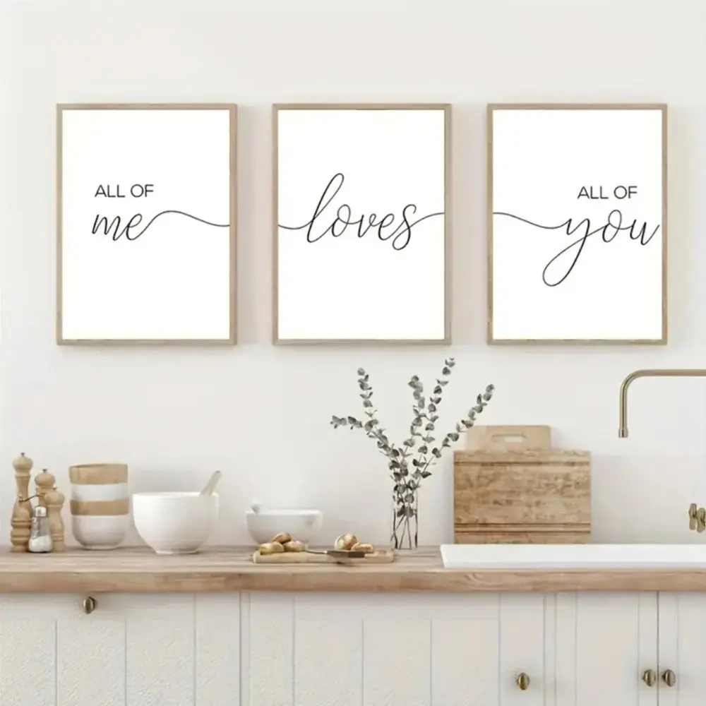 3 Pieces Love Quotes Whole Heartily Letter Art Prints, Romantic Text Wall Mural, Sweet Warm Home Art, Contemporary Gallery Decor, Soft Tone Painting, Wall Decor for Master Bedroom, Wedding Room and Cloakroom, Framed or Unframed.