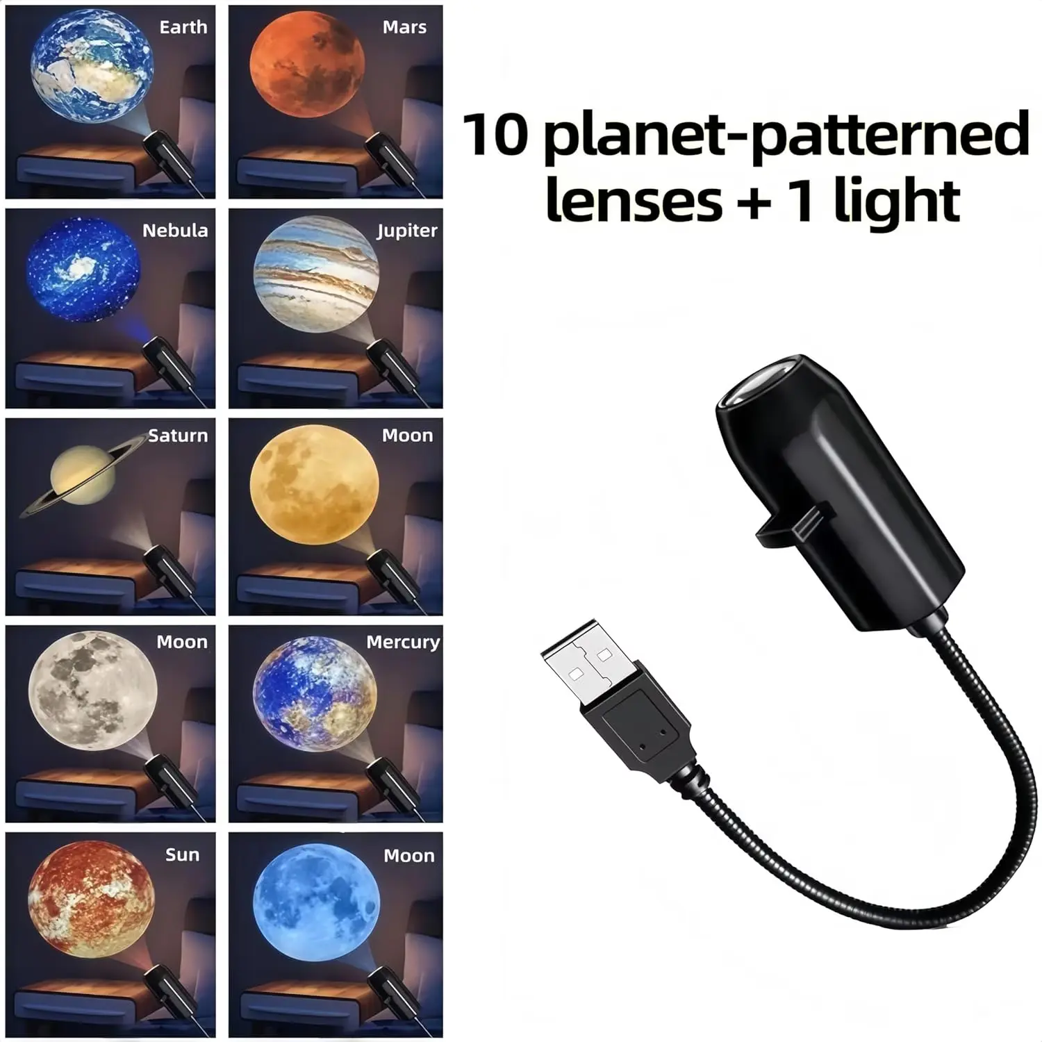 360 Degree Rotating Planet Projection Night Lamp Space Themed Projector Lamp Room Atmospheres Lighting Easy to Use Turn Your Room Into a Galaxy  Star Projector Night Light with 10 Space Slides, USB LED Bedroom Decor Lamp