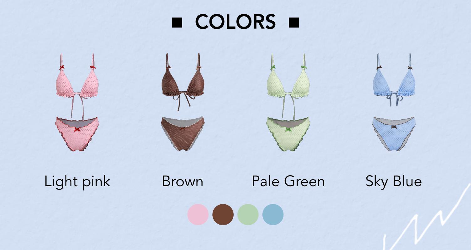 Cider V-neck Polka Dot Lettuce Trim Bowknot Halter Bikini Set