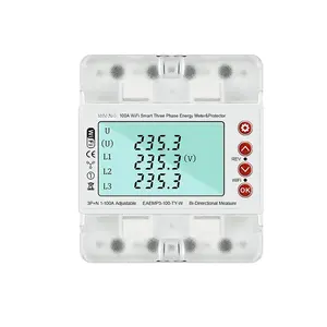 3 Phase AC380V 100A Tuya WiFi  Bi-Directional Energy Power kWh Meter Over Under  Current Protector Relay  Current Limit Phase Squence Protector Voice Remote Control for