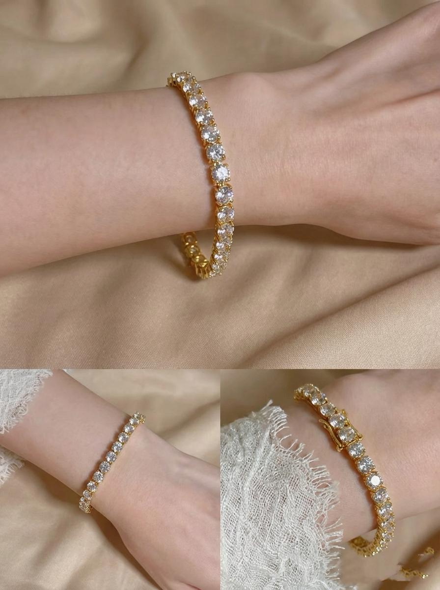 4mm 5mm classic diamond tennis bracelet for men and women| 14K gold-plated silver S925 base| Bright cut D color VVS grade cubic zirconia diamond bracelet| Elegant party accessories| Ultimate Gift Promise Jewelry for Women and Wives