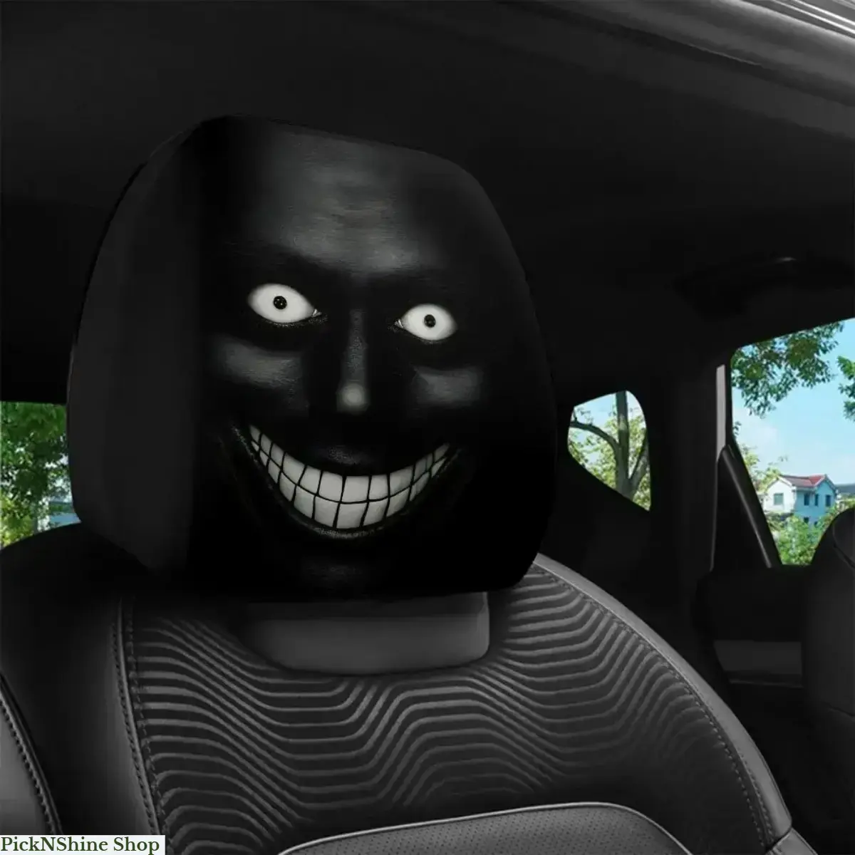 Dark Style Evil Smile Car Headrest Seat Covers (2-Pack) - Universal Fit, Washable, Durable, Easy to Install, Ideal for Long Trips, Car Decor, Automotive Accessories, Vehicle Interior Enhancements, Car Accessories